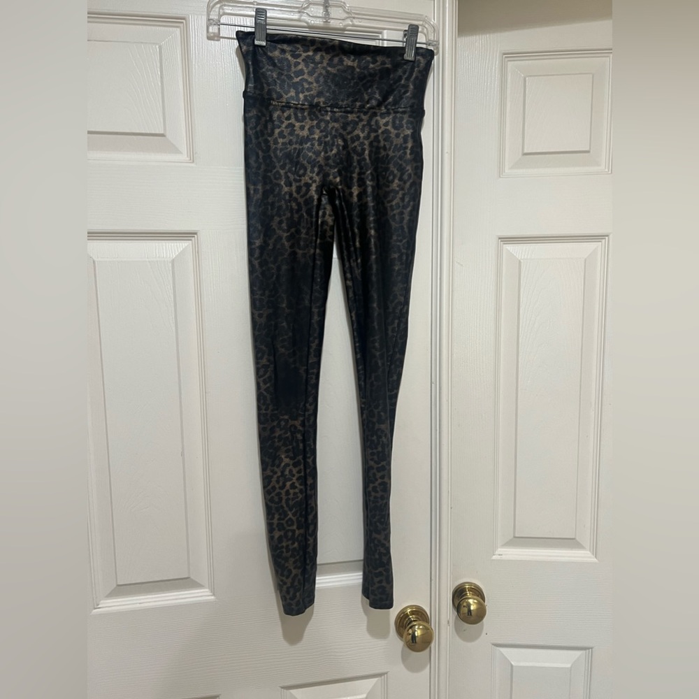 SPANX‎ Faux Leather Cheetah Print Black Gold pants leggings size small